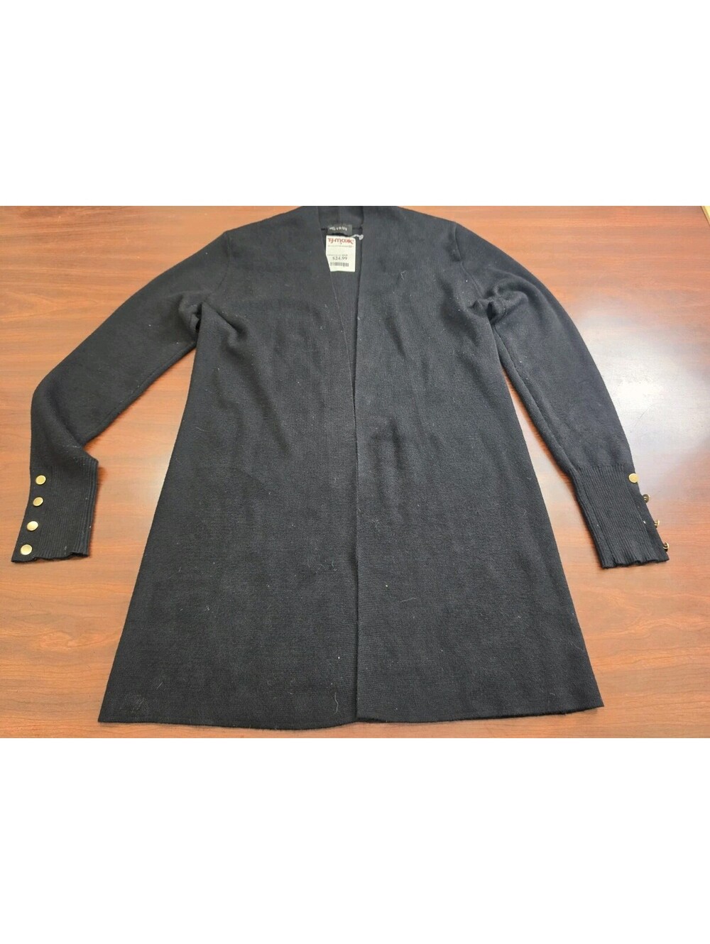 NWT Cyrus Cardigan Sweater Small Black Gold Button Cuff Open Front Luxury